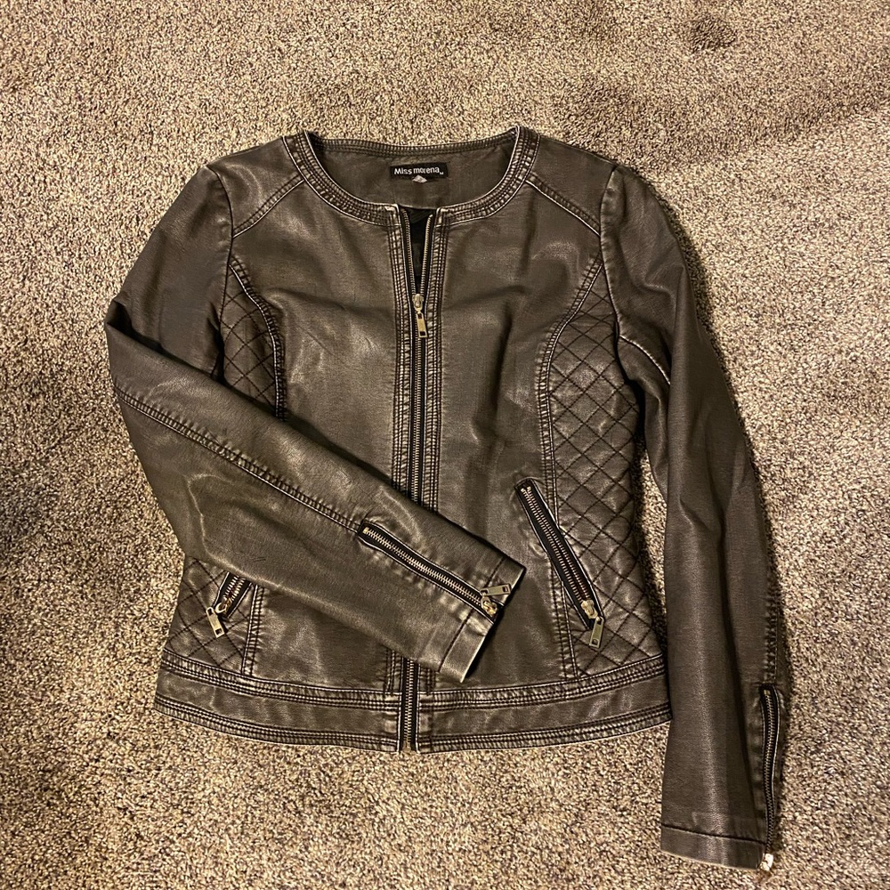 Faux Leather Ladies Tailored Jacket